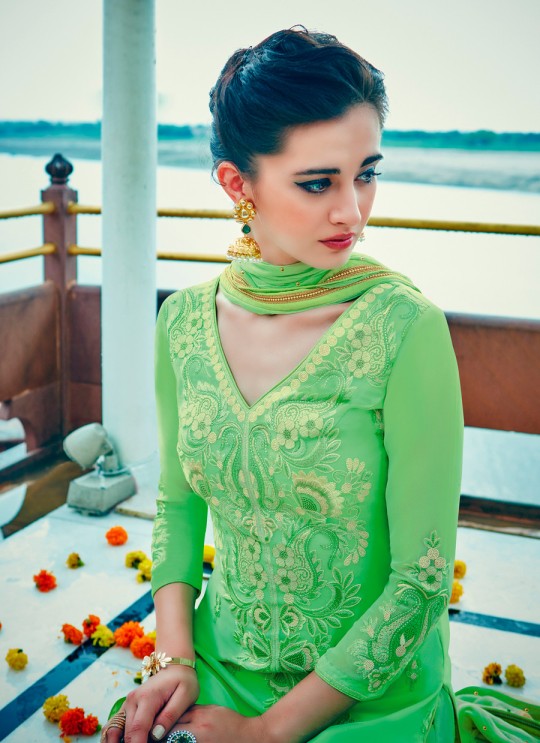 Green Georgette Pant Style Suit Kimora Heer 8916 SC/011239