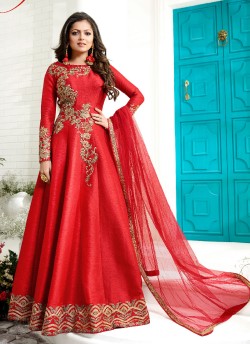 Crimson Red Art Silk Anarkali Suit Nitya Vol 100 1004 By Lt Fabrics