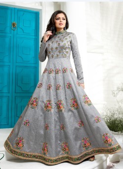 Grey Art Silk Anarkali Suit Nitya Vol 100 1008 By Lt Fabrics