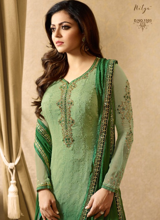 Green Viscose Georgette Churidar Suit Nitya 1501 Series 1503 By Lt Fabrics