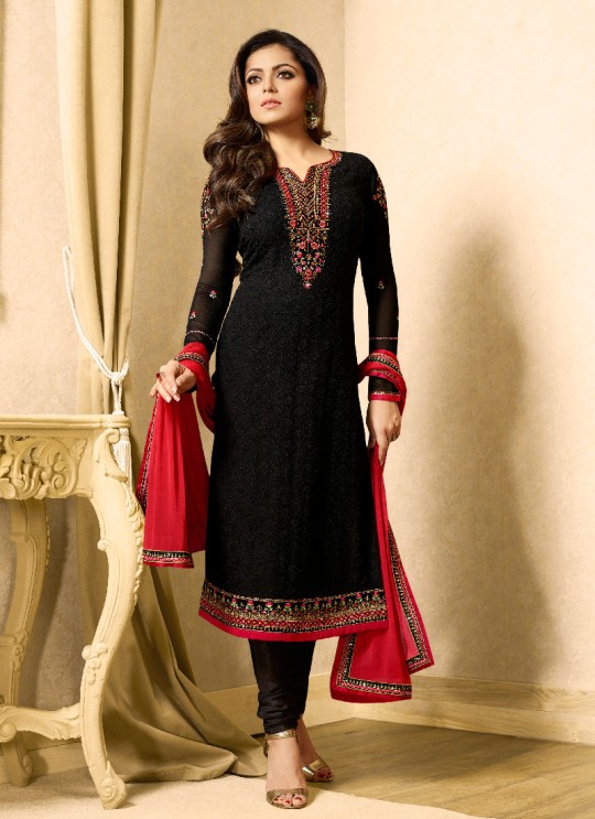 Black Viscose Georgette Churidar Suit Nitya 1501 Series 1504 By Lt Fabrics