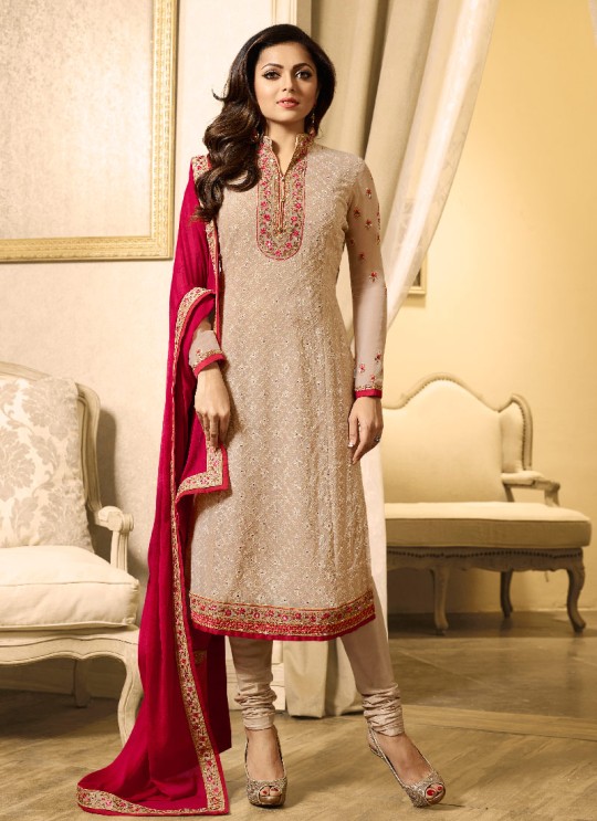 Beige Viscose Georgette Churidar Suit Nitya 1501 Series 1505 By Lt Fabrics