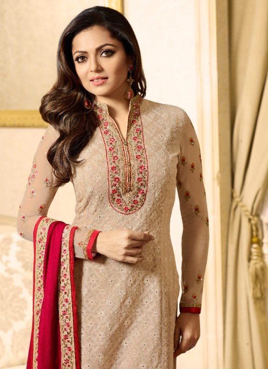 Beige Viscose Georgette Churidar Suit Nitya 1501 Series 1505 By Lt Fabrics