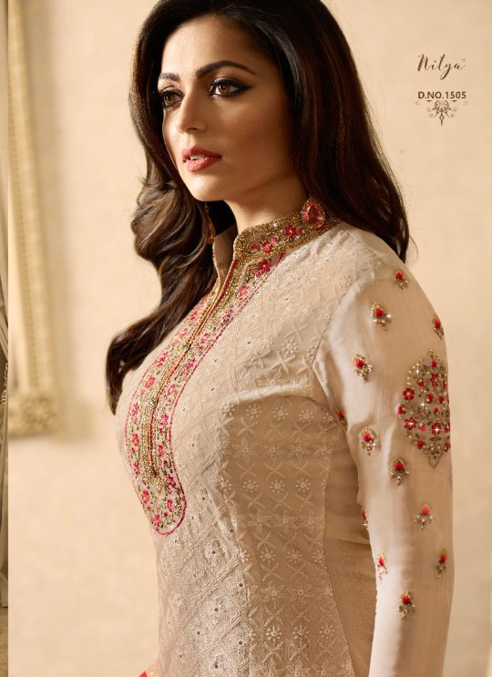 Beige Viscose Georgette Churidar Suit Nitya 1501 Series 1505 By Lt Fabrics