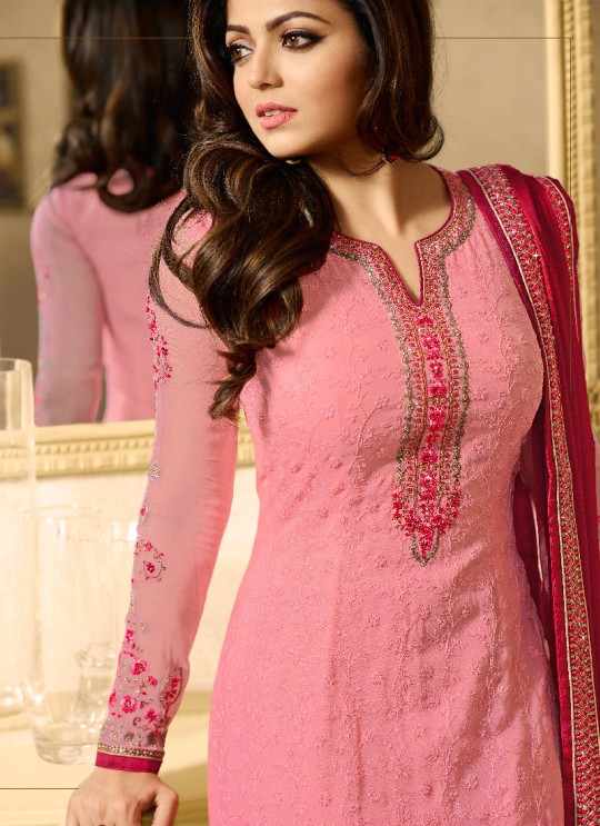 Pink Viscose Georgette Churidar Suit Nitya 1501 Series 1507 By Lt Fabrics