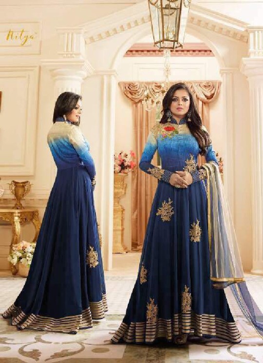 Blue Georgette Anarkali Suit Nitya 1601 Series 1601 By Lt Fabrics
