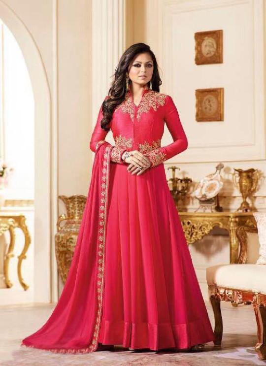 Hot Pink Georgette Gown Style Anarkali Nitya 1601 Series 1610 By Lt Fabrics