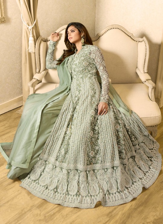 Green Net Jacket Style Anarkali Nitya Vol 117 1706 By Lt Fabrics