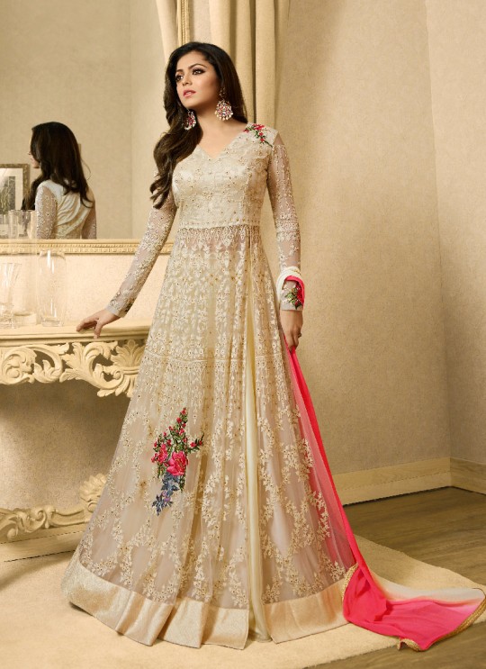 Cream Net Skirt Anarkali Nitya Vol 117 1708 By Lt Fabrics