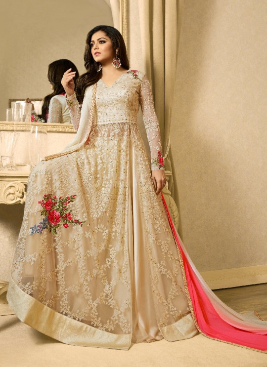 Cream Net Skirt Anarkali Nitya Vol 117 1708 By Lt Fabrics
