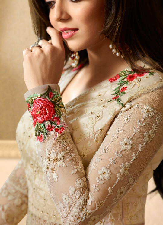 Cream Net Skirt Anarkali Nitya Vol 117 1708 By Lt Fabrics