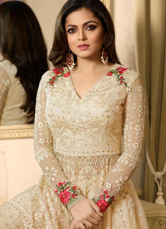 Cream Net Skirt Anarkali Nitya Vol 117 1708 By Lt Fabrics