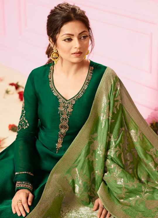 Green Georgette Satin Churidar Suit Nitya Vol 121 2101 By Lt Fabrics