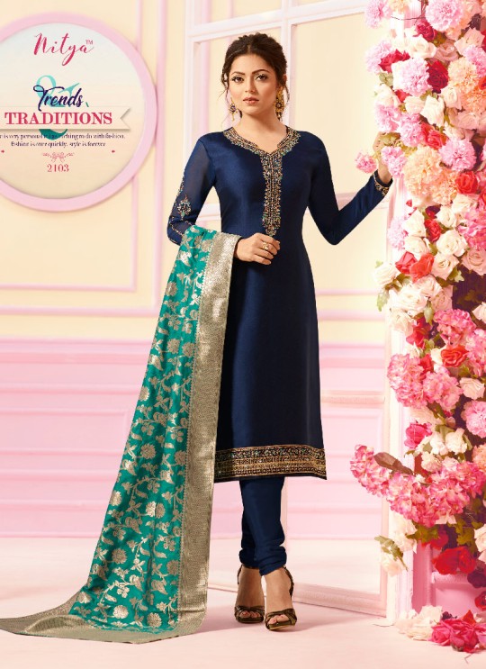 Blue Georgette Satin Churidar Suit Nitya Vol 121 2103 By Lt Fabrics