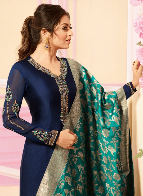 Blue Georgette Satin Churidar Suit Nitya Vol 121 2103 By Lt Fabrics