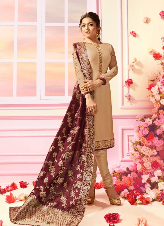 Gold Georgette Satin Churidar Suit Nitya Vol 121 2104 By Lt Fabrics