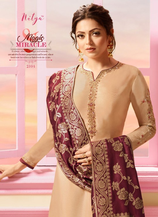 Gold Georgette Satin Churidar Suit Nitya Vol 121 2104 By Lt Fabrics