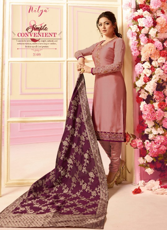 Peach Georgette Satin Churidar Suit Nitya Vol 121 2109 By Lt Fabrics Peach Georgette Satin Churidar Suit Nitya Vol 121 2109 By Lt Fabrics