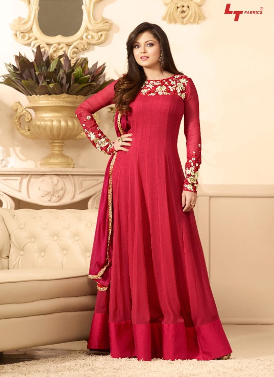 Maroon Georgette Gown Style Anarkali Nitya 88 Series 88001 By Lt Fabrics
