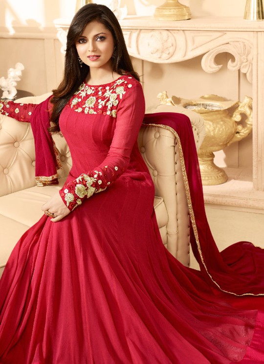 Maroon Georgette Gown Style Anarkali Nitya 88 Series 88001 By Lt Fabrics