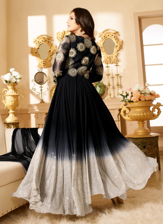 Black Georgette Gown Style Anarkali Nitya 90 Series 90005 By Lt Fabrics