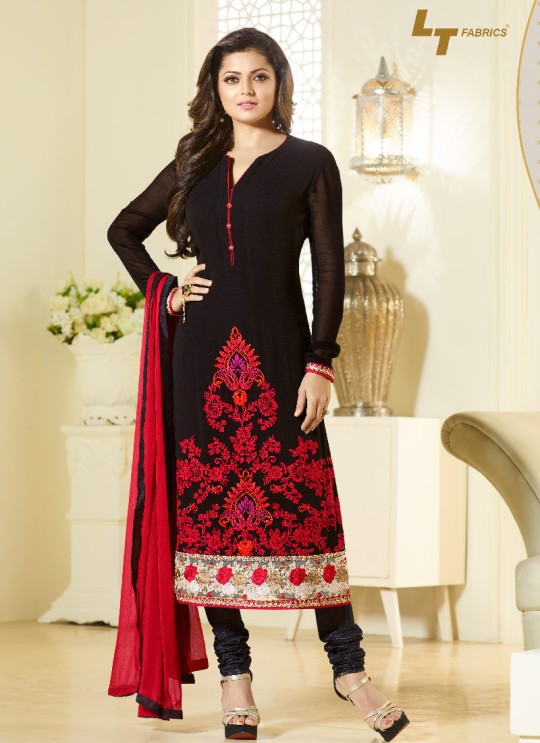 Black Faux Georgette Churidar Suit Nitya 94 Series 94003 By Lt Fabrics