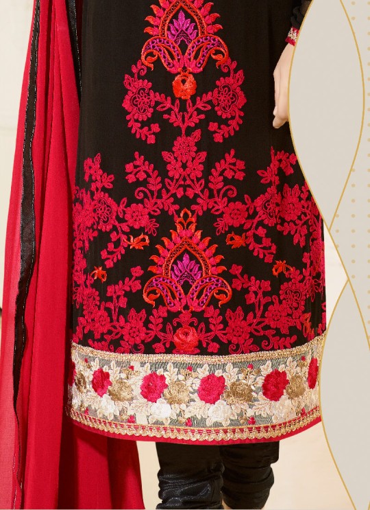 Black Faux Georgette Churidar Suit Nitya 94 Series 94003 By Lt Fabrics