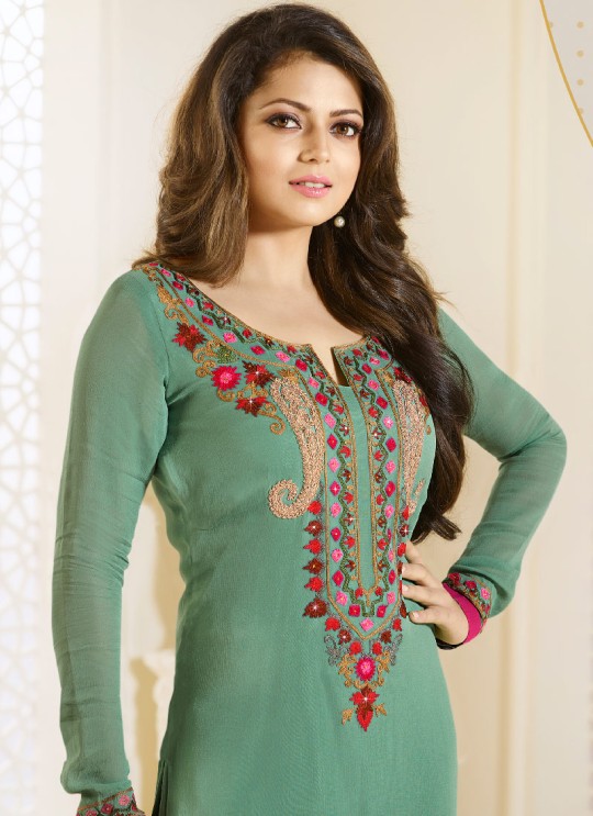Green Faux Georgette Churidar Suit Nitya 94 Series 94009 By Lt Fabrics