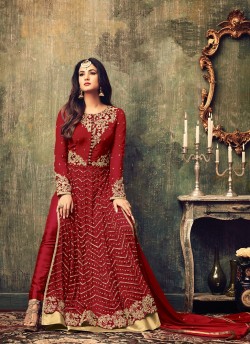 Red Net Pakistani Salwar Kameez Azara 4707B Color By Maisha