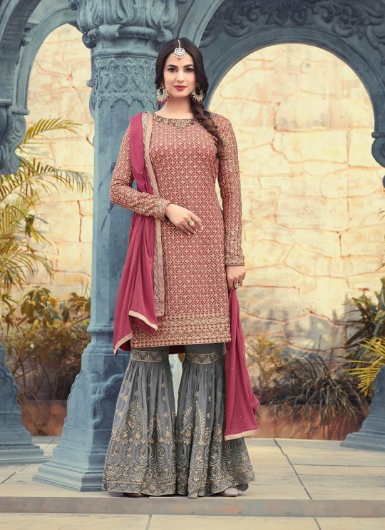 Pink Georgette Pakistani Sharara Kameez Pearl 5501 By Maisha