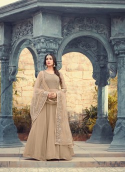 Beige Georgette Gown Style Anarkali Pearl 5502 By Maisha