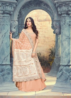 Peach Georgette Gown Style Anarkali Pearl 5503B Color By Maisha