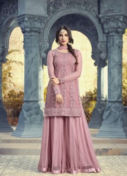 Mauve  Net Pakistani Palazzo Pearl 5504 By Maisha