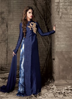 Blue Banarsi Silk Gown Style Anarkali Quinn-2 5402 By Maisha