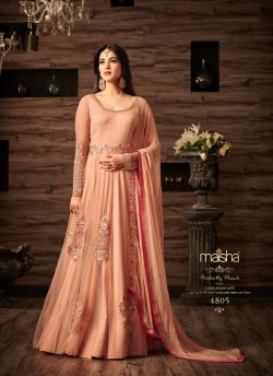 Peach Net Floor Length Anarkali Quinn 4805 By Maisha