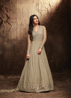 Olive Georgette Floor Length Anarkali Roush 5705 By Maisha