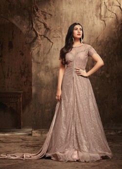 Dusty Pink Net Gown Style Anarkali Roush 5707 By Maisha