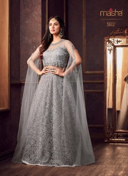 Grey Net Gown Style Anarkali Shayra 5602 By Maisha