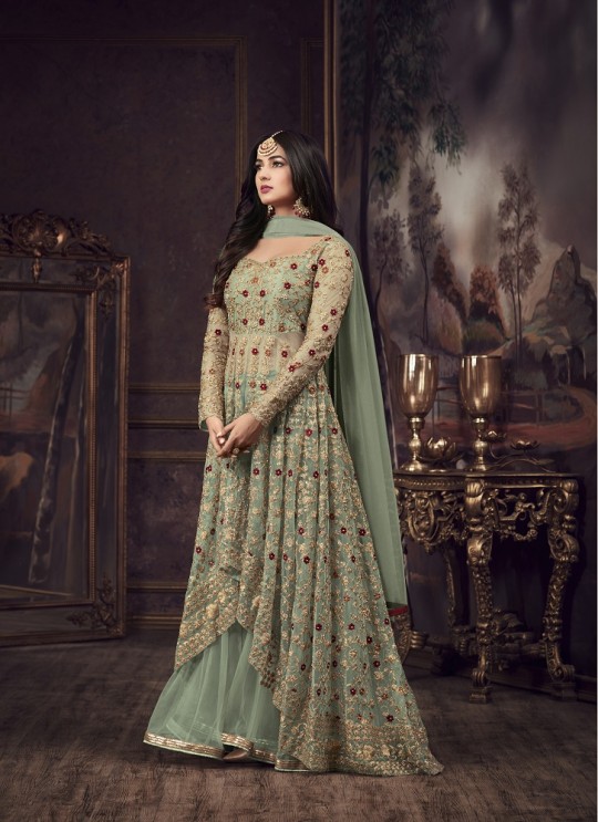 Green Net Floor Length Anarkali Shayra 5608C Color By Maisha