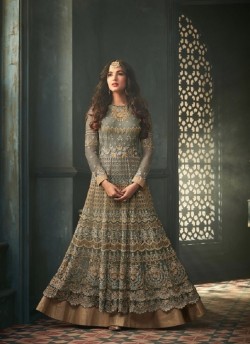 Grey Net Floor Length Anarkali Tihor 5606C Color By Maisha