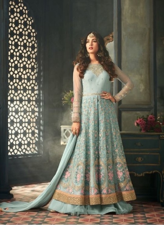 Ice Blue Net Floor Length Anarkali Tihor 5307 By Maisha