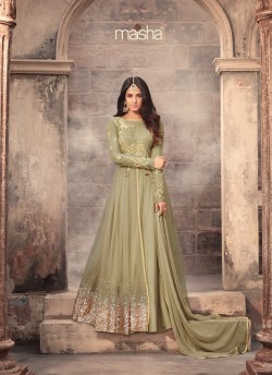 Green Net Floor Length Anarkali Zuaan 5203B Color By Maisha