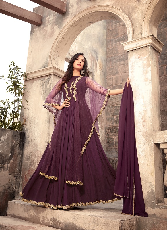 Buy Online Purple Georgette Floor Length Anarkali Zuaan 5204 By