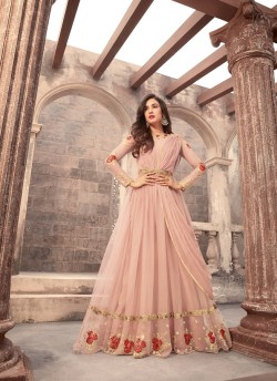 Peach Net Floor Length Anarkali Zuaan 5205A Color By Maisha