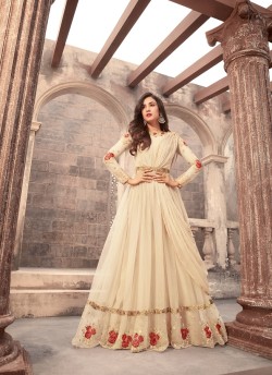 Cream Net Floor Length Anarkali Zuaan 5205B Color By Maisha