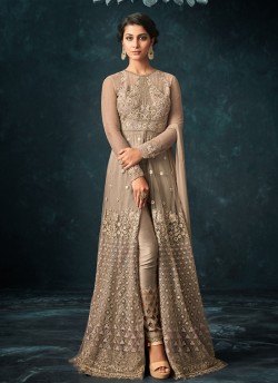 Fawn Net Floor Length Anarkali Hugs 1202 By Maisha