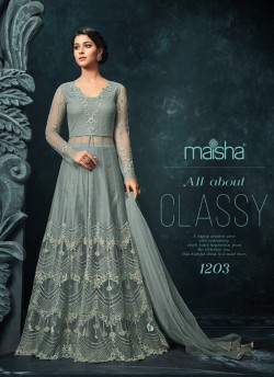 Grey Net Floor Length Anarkali Hugs 1203 By Maisha