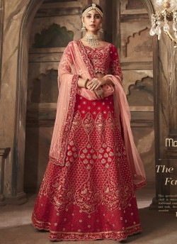 Red Banarsi Silk Lehenga Choli Maskeens Lehengas-10001 By Maisha