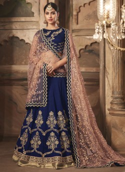 Blue Banarsi Silk Lehenga Choli Maskeens Lehengas-10002 By Maisha