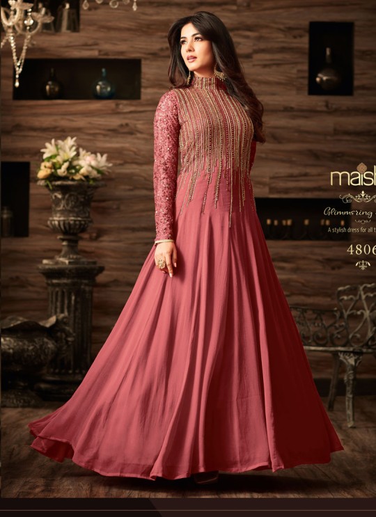 Peach Net Gown Style Anarkali Quinn 4806C Color By Maisha